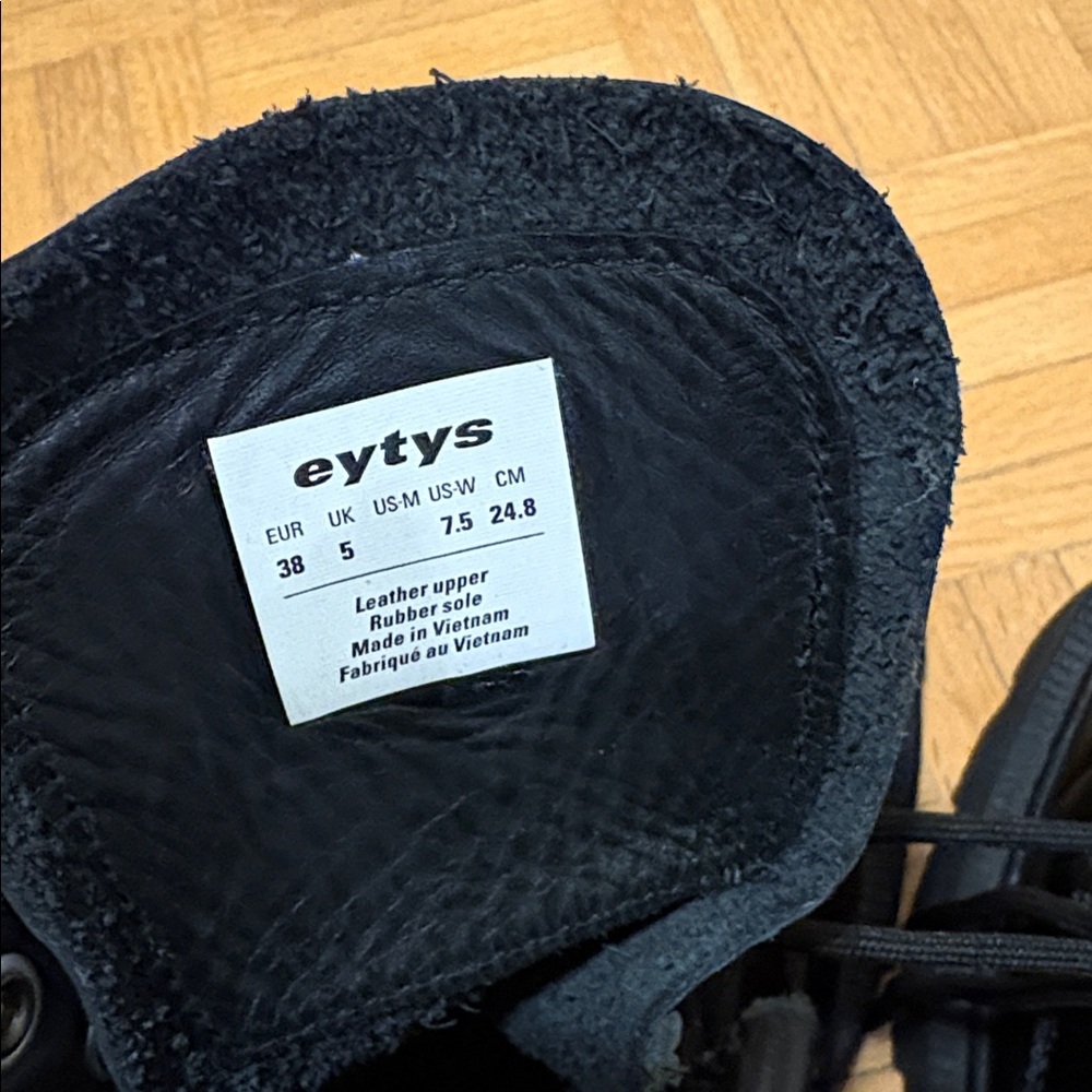 Eytys Black Leather Lace-Up Square-Toe Combat Boots - Picture 9 of 16